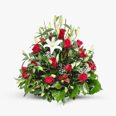 Aranjament funerar cu crini si trandafiri