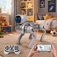 Catel robot inteligent, control telecomanda, aplicatie mobila, comenzi vocale, functii interactive, dans,