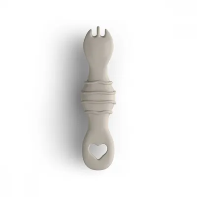 Furculita si lingura BabySteps 2 in 1 din silicon alimentar fara BPA, BPS, PVC si ftalati Cream