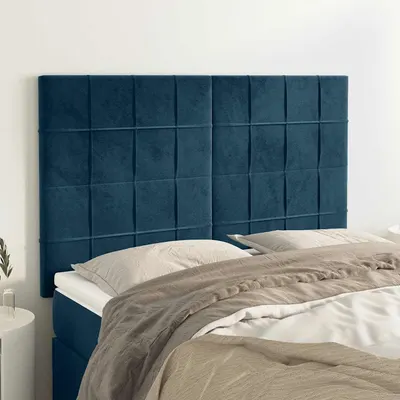 vidaXL Tăblie de pat albastru închis 144x5x118/128 cm catifea