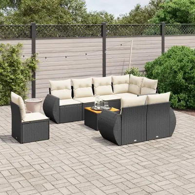 Gossi set mobilier de gradina cu perne, 9 piese, negru, poliratan