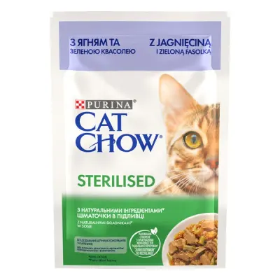 Hrana umeda pentru pisici Cat Chow Sterilised cu miel fasole 85 gr