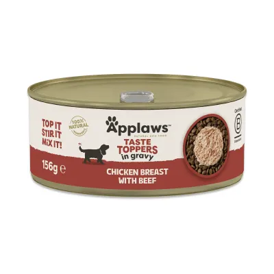 APPLAWS Taste Toppers, XS-XL, Pui și Vită, conservă hrană umedă fără cereale câini, (în sos), 156g