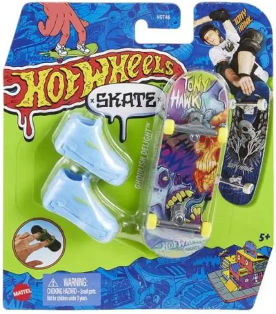 Set mini placa skateboard cu pantofi, Hot Wheels, HNG45