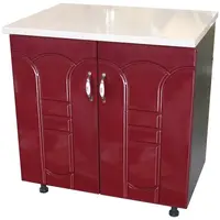 Masca pentru chiuveta cu 2 usi 80 cm Zebra, Wenge/MDF Rosu Tulip, cu blat Travertin, 80 x 85 x 60 cm
