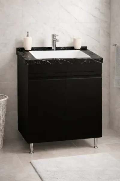 Set Baza front MDF si Lavoar seria 886, montat, 60 cm, negru