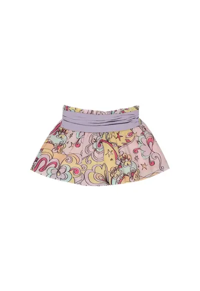 Fusta cu banda mov in talie si imprimeu colorat - Star Light - Roz - pentru fetite - Roz