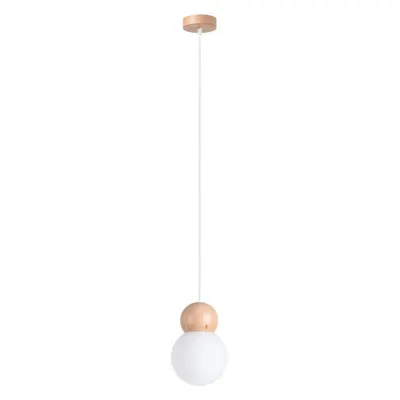 Lustră albă/în culoare naturală din lemn masiv cu abajur din sticlă ø 11 cm Glim – Sollux