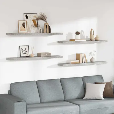 vidaXL Rafturi perete suspendate 4 buc. gri beton 120x23,5x3,8 cm MDF