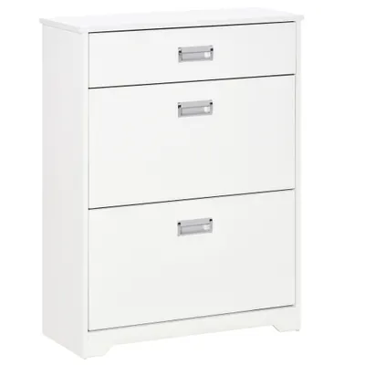 HOMCOM Suport de Pantofi Modern din Lemn cu 2 Sertare, Etajeră Reglabilă și Sertar Mic, 70x29x92 cm, Alb | Aosom Romania