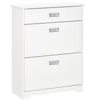 HOMCOM Suport de Pantofi Modern din Lemn cu 2 Sertare, Etajeră Reglabilă și Sertar Mic, 70x29x92 cm, Alb | Aosom Romania