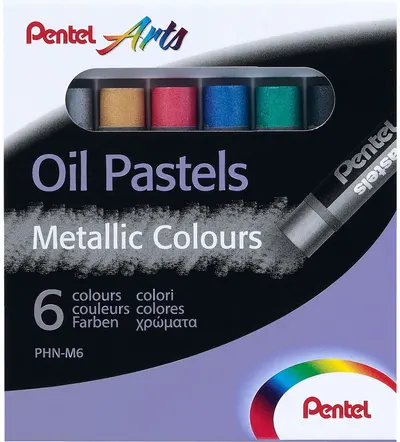 Pasteluri uleioase Pentel Arts - Metallic, 6 culori