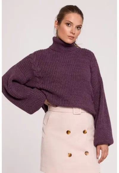 Pulover scurt cu guler inalt - - Violet