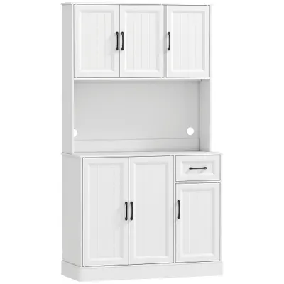 HOMCOM Dulap de bucătărie, 180,5 cm, dulap de depozitare, suprafață de lucru, orificiu pentru cablu, rafturi reglabile, MDF, Alb | Aosom Romania
