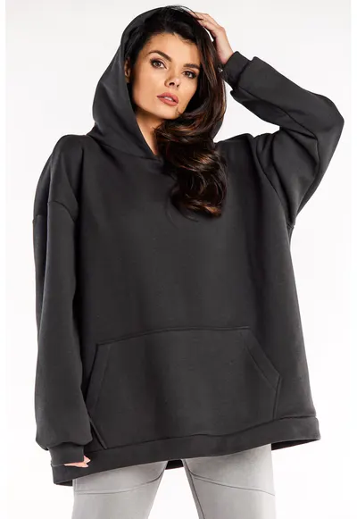 Hanorac oversize cu gluga si buzunar - - Graphite