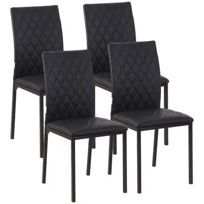 HOMCOM Set de 4 Scaune din Piele Ecologică cu Cusături Romboidale și Picioare din Oțel, 41x50x91 cm, Negru | Aosom Romania