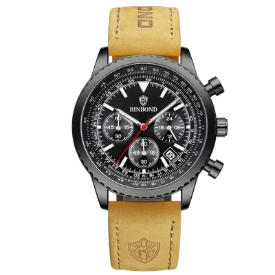 BinBond Ceas barbatesc Quartz Analog Elegant Piele Maro Negru