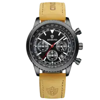 BinBond Ceas barbatesc Quartz Analog Elegant Piele Maro Negru