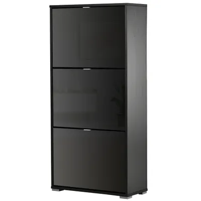 HOMCOM Dulap pentru Pantofi Cu 3 Uși Rabatabile 3 Compartimente din Lemn dim. 60L x 26l x 124Î cm Negru lucios | Aosom Romania
