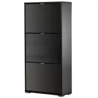 HOMCOM Dulap pentru Pantofi Cu 3 Uși Rabatabile 3 Compartimente din Lemn dim. 60L x 26l x 124Î cm Negru lucios | Aosom Romania