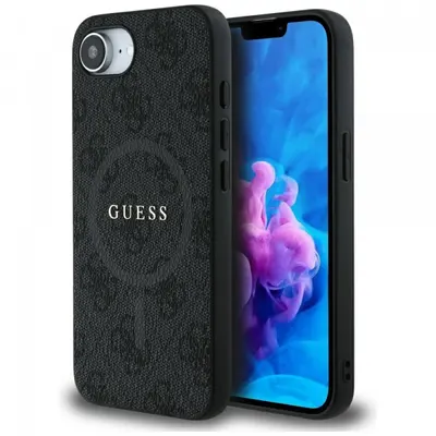 Husa MagSafe pentru Apple iPhone 17e / 16e, Guess, 4G Ring Classic Logo, Neagra