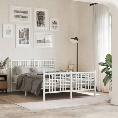 vidaXL Cadru de pat metalic cu tăblie de cap/picioare, alb, 137x190 cm