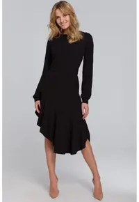 Rochie asimetrica cu volanas - - Negru