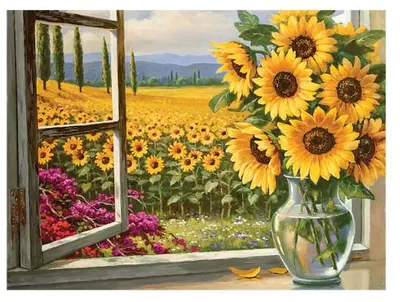 Set de pictură cu vopsele acrilice Royal - Câmpuri de floarea-soarelui, 39 x 30 cm