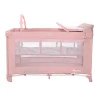 Patut pliabil Noemi Plus Mellow Rose Star cu 2 nivele, usa laterala cu fermoar, roti cu sistem de blocare, accesorii incluse