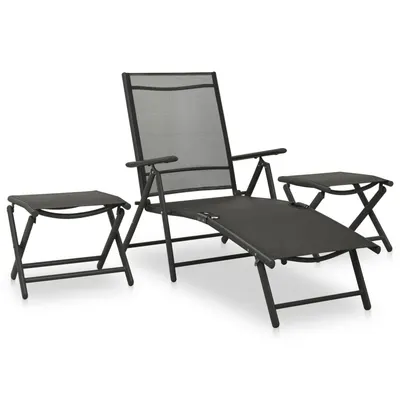 Gossi set mobilier de gradina, 3 piese, negru, textilena si aluminiu