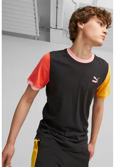 Tricou de bumbac Classics Block - Negru/Galben/Coral