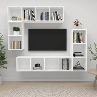 Gossi set dulap tv, 4 piese, alb, lemn prelucrat