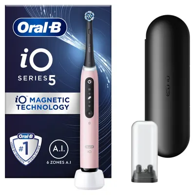 Periuță de dinți electrică Oral-B - iO S5 + TC, 1 vârf, roz