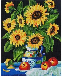 Goblen diamant MagicArt - Buchet de floarea-soarelui, 30 x 40 cm, cu mărgele rotunde