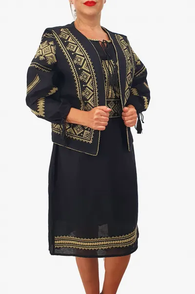 Costum Traditional - Vesta Rochie Brau cu model traditional