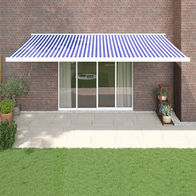 Gossi copertina retractabila albastru/alb, 5x3 m, textil/aluminiu