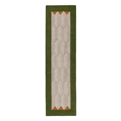 Covor tip traversă verde/în culoare naturală țesut manual din lână 60x230 cm Apex Border Wool – Flair Rugs