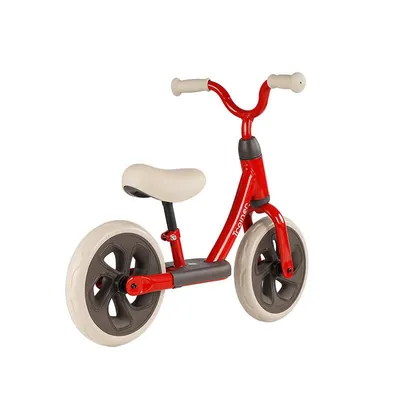 Bicicleta copii fara pedale QPlay Trainer Balance bike rosu 10 inch, varsta 2-4 ani, sa din piele ecologica, inaltime ajustabila la ghidon si scaun, roti din spuma EVA cu densitate ridicata