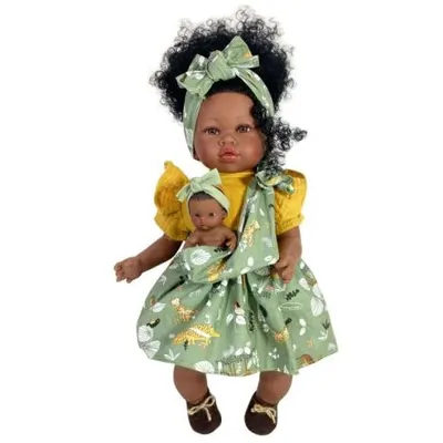Papusa Nines D Onil, Maria Afro, cu bebelus, cu miros de vanilie, 45 cm