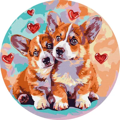 Set de pictură pe numere Ideyka - Corgi, 26 cm