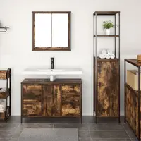 Set de baie din 2 piese, stejar fumuriu, lemn compozit