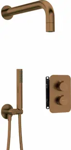 Set de dus incastrat, cu brat , para de dus si baterie cu termostat, bronz, Deante Box