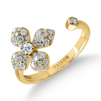 Inel cu floare din aur galben cu diamante de 0.51ct