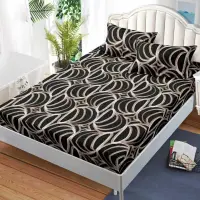 Cearsaf cu Elastic, Bumbac Satinat, 160x200 cm + 2 Fete de Perna 50x70 cm, Negru, abstract