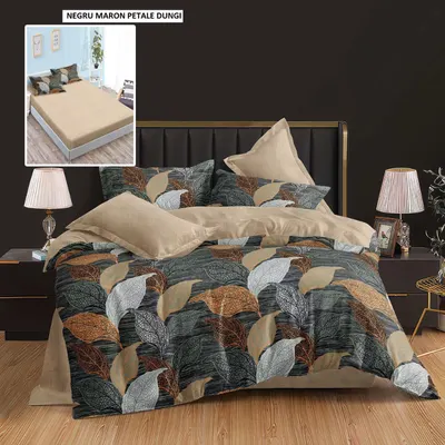 Lenjerie pat cu husa FINET (6 piese) negru maron petale dungi 180x200 cm, Ralex | 1 buc