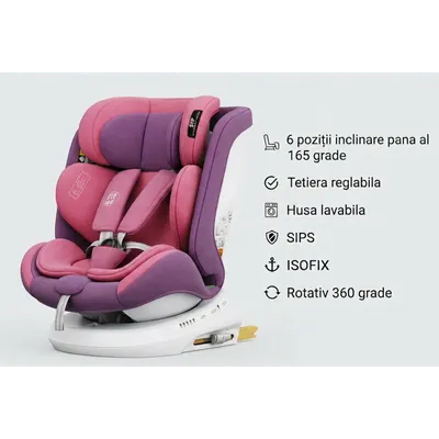 Scaun auto Buf Boof P100 UnicornPink, i-size R129, rotativ 360, isofix, 40-150 cm, 0-36 kg