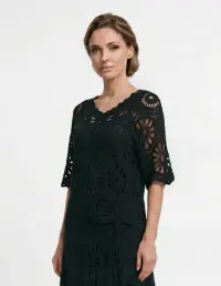 Bluza de vara cu broderie din bumbac, croi lejer, neagra