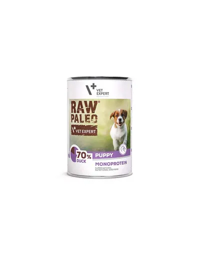 VETEXPERT Raw Paleo Duck Puppy Can Conserva hrana umeda pentru catei, cu rata 400g