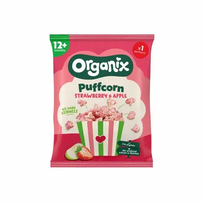 Puffcorn Snack Bio cu Capsuni si Mere, 12 luni+, Organix | 10 g