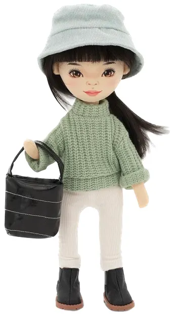 Păpușă moale Orange Toys Sweet Sisters - Lilu cu un pulover verde, 32 cm